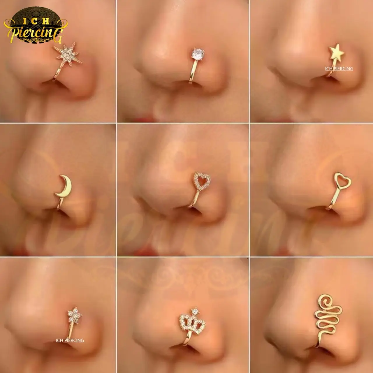 ICH 1PC Earrings clip nose U Stainless Stell/  Nose Ring clip U zircon Stainless Stell/ Piercing Ear Plug Clip/ Anting Hidung tanpa tindik