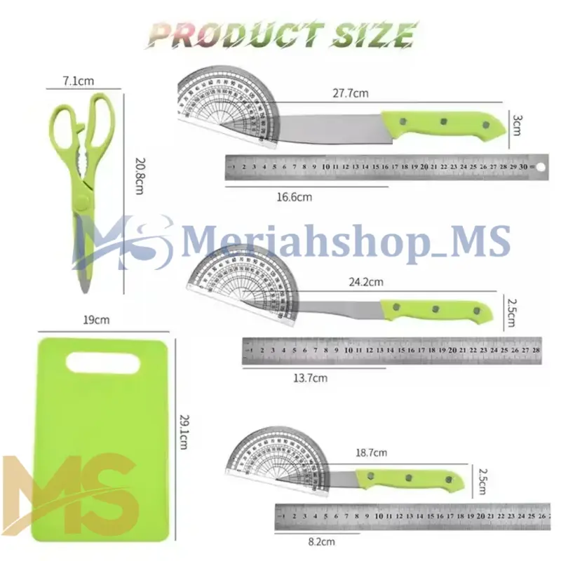 MERIAHSHOP Pisau Set Telenan Talenan Warna 5 in 1 Cutting Board Pisau Gunting Dapur Koki Masak Stainless Steel Anti Karat 5