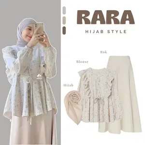 Rara One Set 3in1 (Blouse Kiyomi Rok Joda Hijab Square) Setelan Outfit Hijab Stylis Remaja Kekinian SO2A86