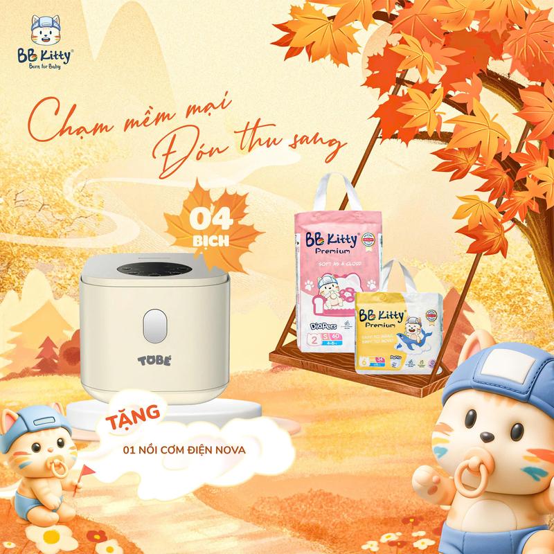 [BB KITTY x KOC] [Tặng 01 NỒI CƠM ĐIỆN TOBE HOẶC 01 MÁY HÚT BỤI TOBE HOĂC THẢM GẤP GỌN TOBE ] Combo 04 bịch tã/bỉm dán/quần BB KITTY PREMIUM mềm mịn thấm hút cho bé