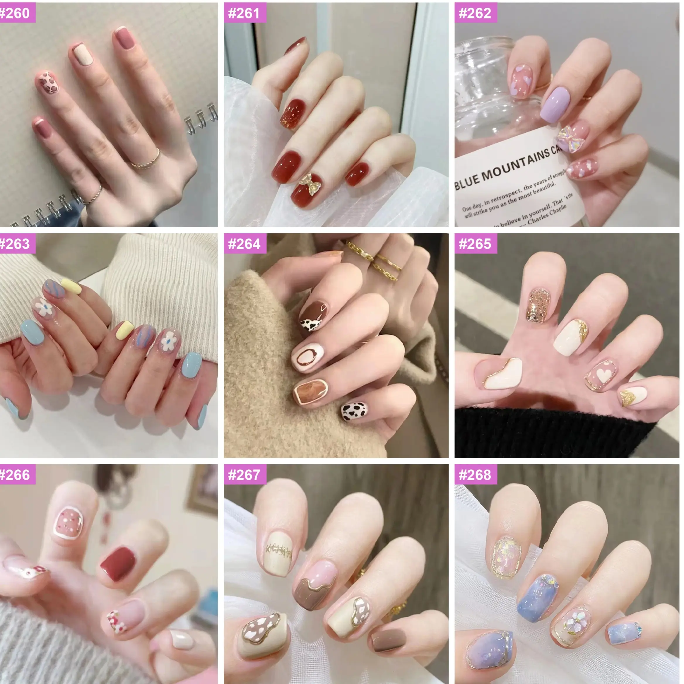 #260----#269 Printing Pattern Design short Style Wearable Fake Nails