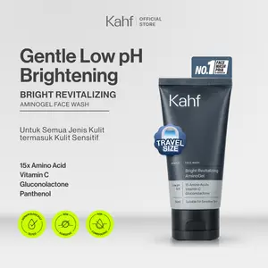 [NEW! TRAVEL SIZE FACIAL WASH] Kahf Bright Revitalizing Amino Gel Face Wash 50 ml - Sabun Cuci Muka Pria Kulit Sensitif Low pH Mencerahkan Wajah - Vitamin C,Gluconolactone, Glycolic Acid, HydroBalance Prime - Suitable for Sensitive Skin & Daily Use	