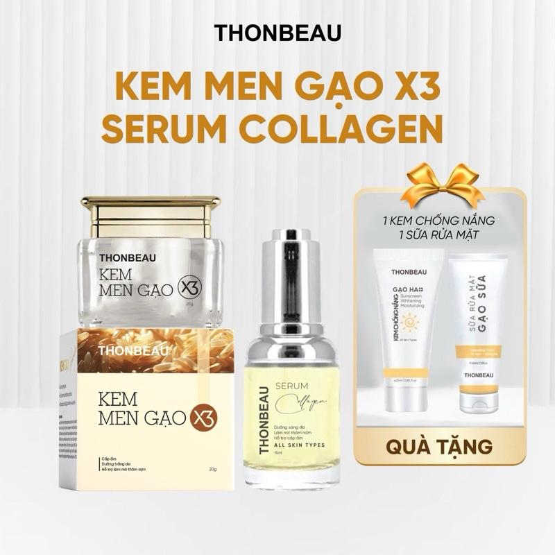   Mua 2 Tặng 2 Kem Men Gạo X3 +Serum Collagen Yến   Tặng Sữa Rửa Mặt 40ml + Tặng Kem Chống Nắng Nhỏ 25ml  - Skincare Massage Kem Face Kem Face Dưỡng Ẩm Da 