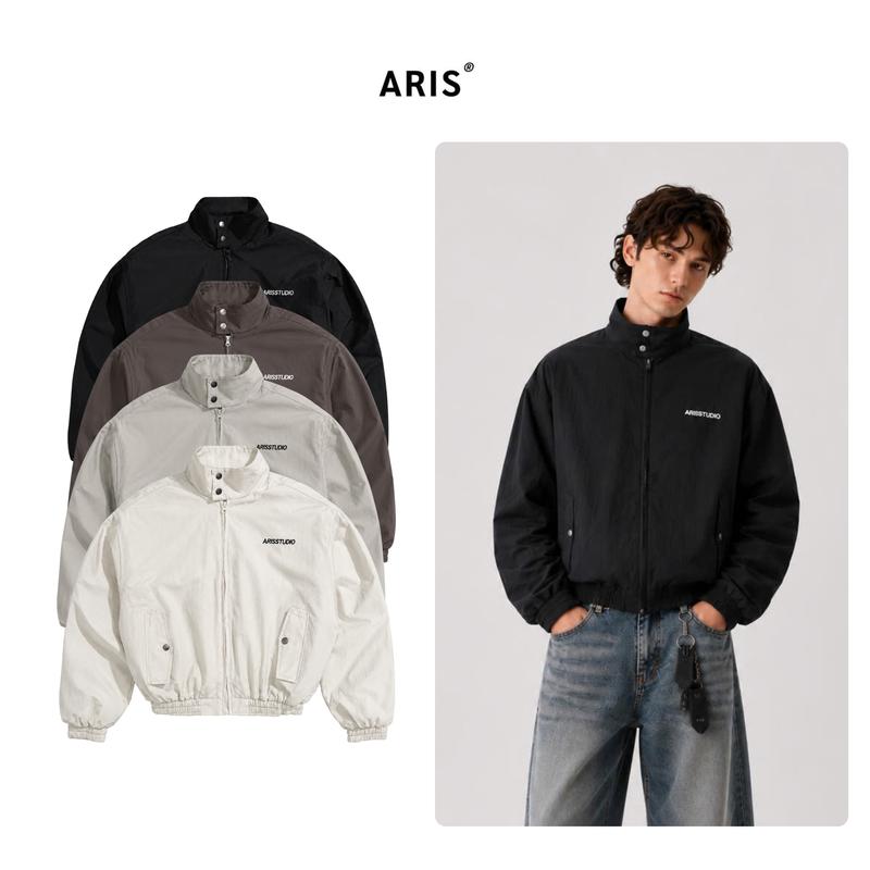 Áo khoác gió dù nhăn ARIS.STU form boxy cổ đứng jacket basic nam nữ AK01