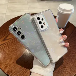 Casing Untuk Samsung hp A56 A36 S23 Ultra 5G S23 FE S22 S24 Plus Ultra A14 A24 A15 A53 A55 A52 A34 A54 A35 A25 A16 A06 4G 5G Bludrue Full Transparan casing samsung s23 fe lucu Cover Fashion Gradient Laser Love Heart Case