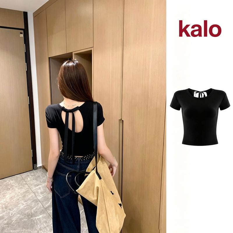 Áo Thun Cổ Tròn Hở Lưng Phong Cách Mỹ Thiết Kế Nơ Sau Lưng Chất Liệu Vải Mềm…