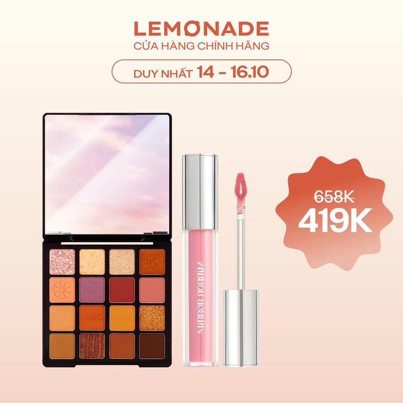 Combo 01 Bảng phấn mắt Lemonade Aesthetic Eyeshadow Palette 20,8g và 01 Son tint bóng không dính siêu lỳ Lemonade Mirror Mirror Water Tint 4g