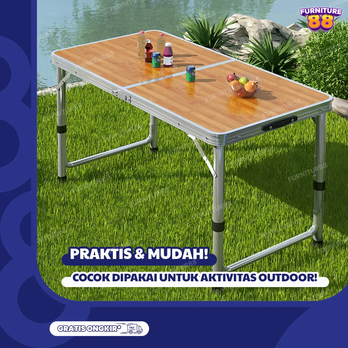 FURNITURE88 Meja Lipat Meja Jualan Takjil 60x120CM Model Koper Alas HPL Rangka Alumunium Meja Koper Portable
