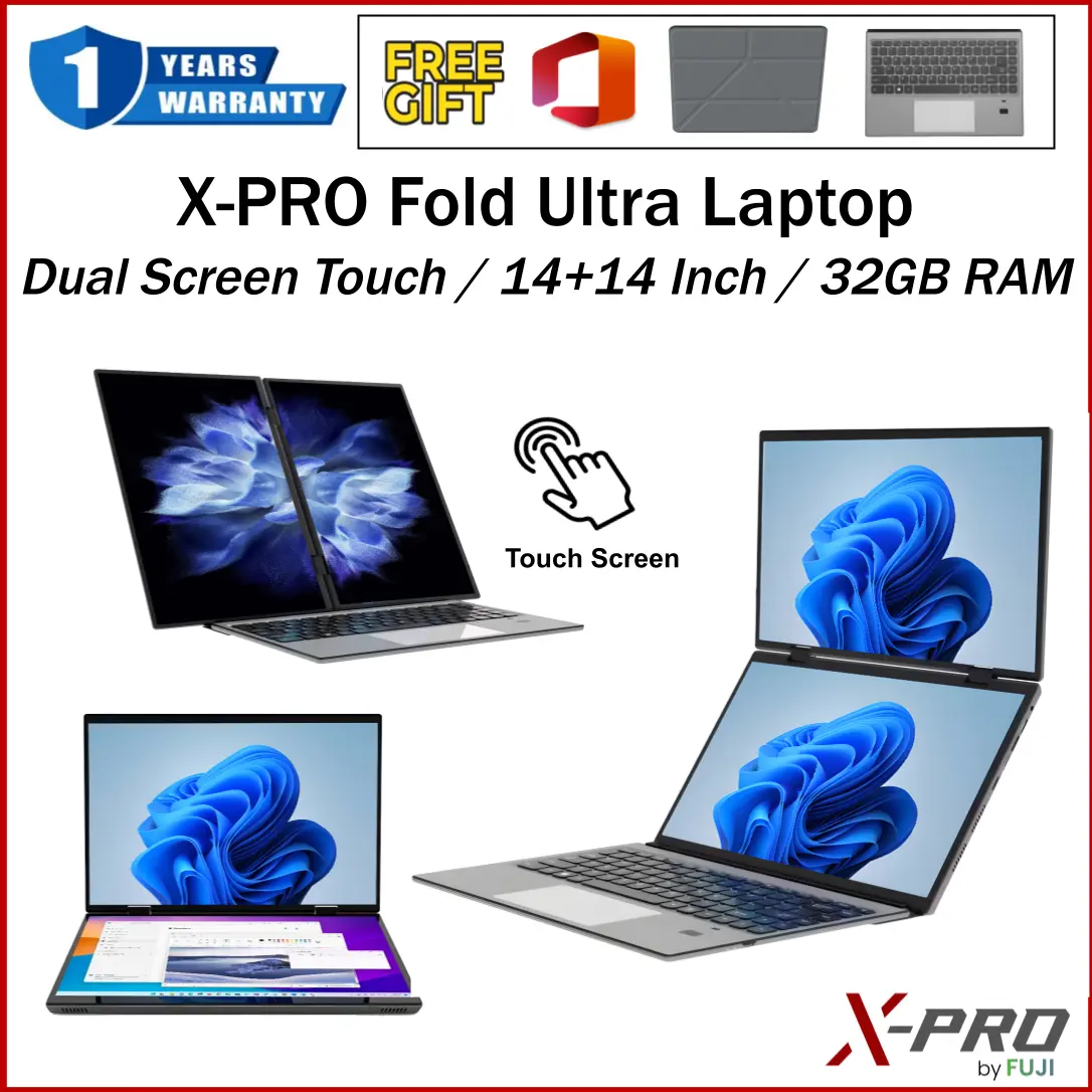 Brand New X-Pro Fold Ultra Laptop | 14 Inch Dual Screen Laptop With Touch | Fast Speed | 32GB RAM | Free MS Office | SG Warranty