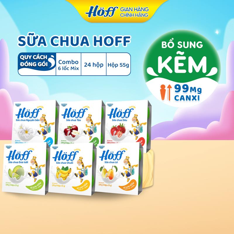 Combo 6 lốc Sữa chua cho bé ăn dặm mix 6 vị Hoff bổ sung canxi kẽm vitamin, chất xơ, Men vi sinh hỗ trợ hệ tiêu hóa 6 lốc (24 hộp x 55g)