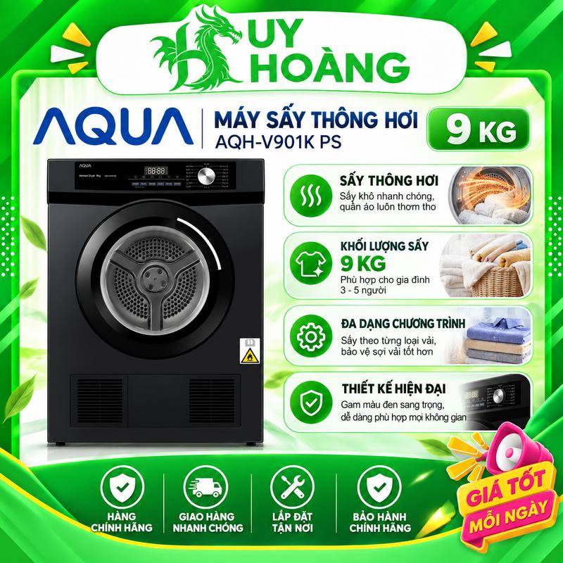 Máy sấy thông hơi Aqua 9 kg AQH-V901K PS
