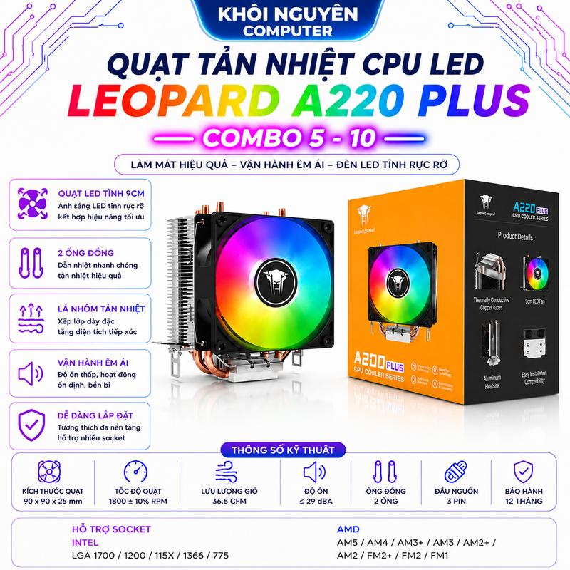 Tản Nhiệt CPU Jungle Leopard A220 Plus Led RGB,Fan CPU, Làm Mát Hiệu Quả Cho…