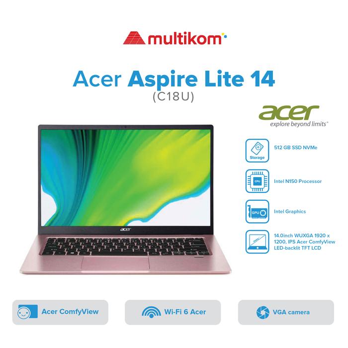 Gambar ACER LAPTOP ASPIRE LITE 14 AL14-37P C18U N150 8GB 512SSD 14INCH W11 O24 M365 PINK dari MULTIKOM ID Kota Palembang Tokopedia
