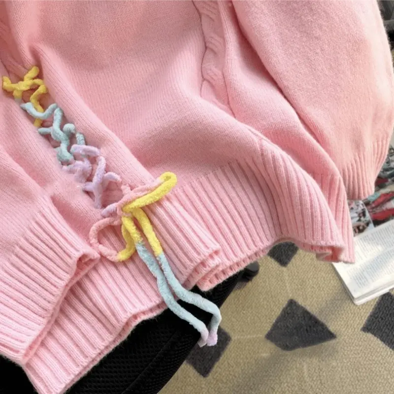 Cardigan Rajut Wanita Patch Sunflower Kerah Polo Oversize Knitwear 2