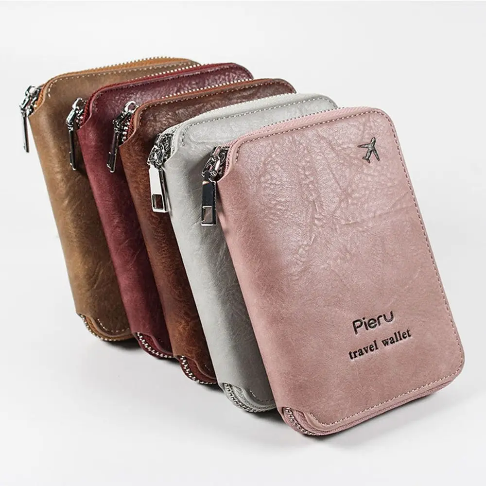 Multi-functional Zipper Passport Bag Card Protector RFID Anti-theft PU Leather Travel Wallet with Large Space Waterproof Credit ID Card Holder for Bus Tickets