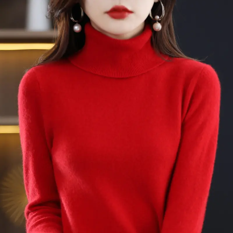 100% Merino Wool Cas ere Sweater Women Knitted Sweater Turtlene Long S ve Pullovers Autumn Winter Clothing rm Jumper Tops