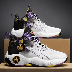 Sepatu Basket Pria Baru 2024 High-Top Warna-warni Sepatu Olahraga Kasual Pria Bersirkulasi Sepatu Basket Trendi dan Serbaguna N12 Kaki Outdoor