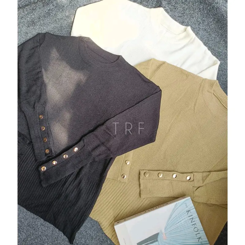 OUTER INARA KNIT LENGAN KANCING GOLD ATASAN WANITA PANJANG POLOS RAJUT SWEATER 1