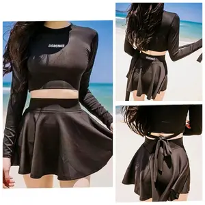 Baju Renang Anak Remaja 12thn - Dewasa  Wanita Korea Style Hitam Belakang Ikat Pita Lucu