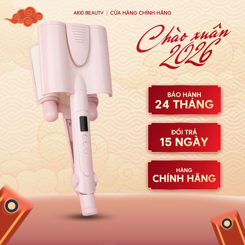 Máy làm tóc uốn xoăn sóng nước AKIO 26mm màn LCD hiện nhiệt tùy chỉnh công nghệ gốm sứ bảo vệ tóc