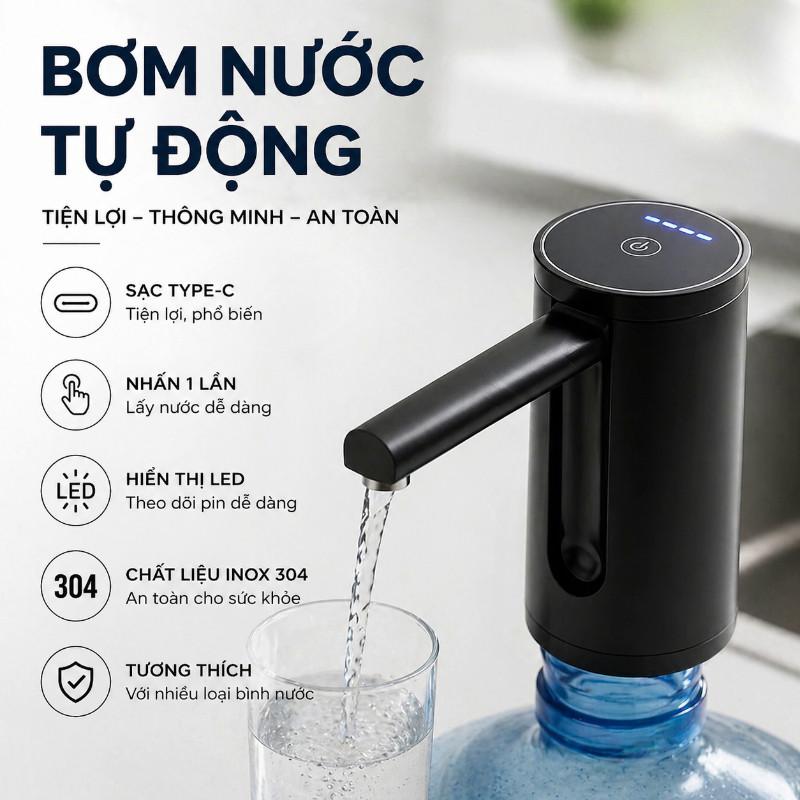 Máy Bơm Nước Tự Động Thông Minh Sạc Type-C Tiện Lợi, Pin Dung Lượng Lớn Bơm Nhanh Đầy Bình Trong Vài Giây, Chất Liệu ABS An Toàn Cho Sức Khỏe, Dùng Cho Gia Đình Văn Phòng Du Lịch Ngoài Trời, Quà Tặng Thiết Thực Xu Hướng Mới
