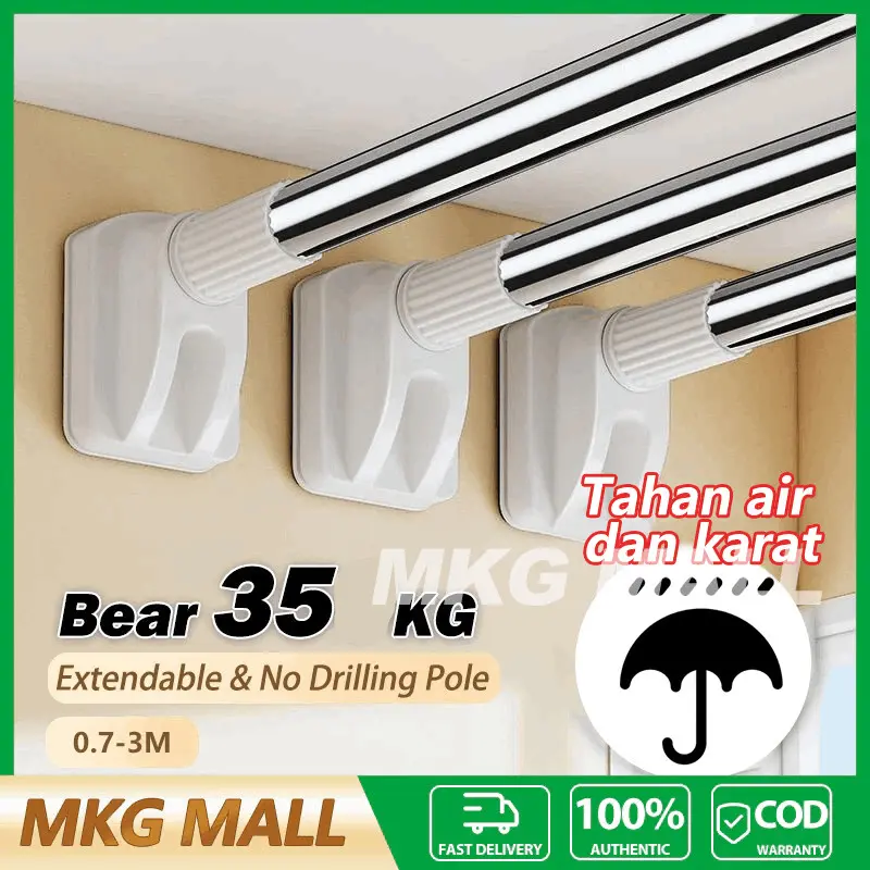 Tiang Gantungan Pakaian Multifungsi 50-300cm Stainless Steel Clothes Rail/Tiang Pipa Fleksibel/Tiang Kamar Mandi