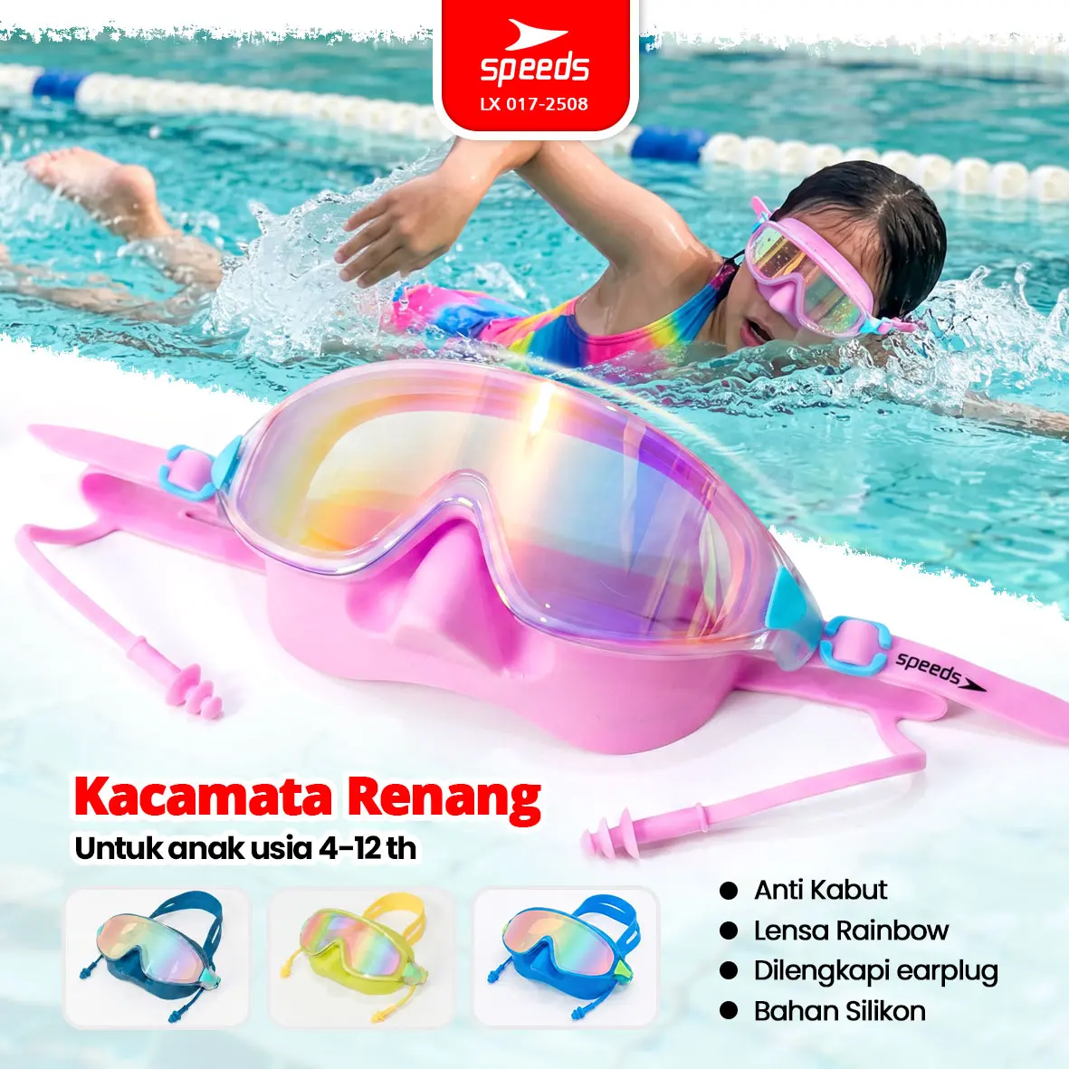 SPEEDS Kacamata Renang Dewasa Anti Embun Anti UV Silicone 017-2508