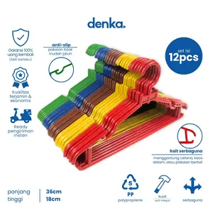 12 Pcs Hanger Gantungan Baju Pakaian Warna Anak Dan Dewasa Celana Laundry Jemuran Serbaguna Plastik 36x18 Cm