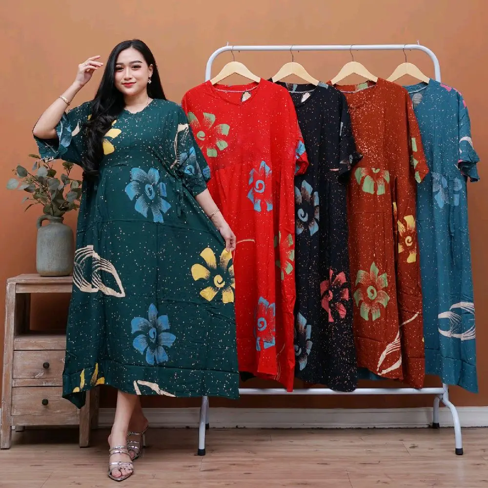 DASTER LUKIS JUMBO LD 140 MOTIF BUNGA RAYON BIGSIZE Dress Cantik Lembut Nyaman Santai Busui