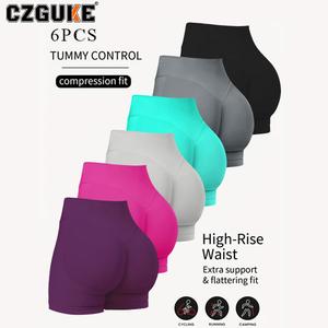 CZGUKE conjunto de 6 pzas para verano: pantalones cortos de yoga de cintura alta, pantalones de correr y fitness a la moda y sexys, leggings de yoga de color liso, pantalones cortos de yoga para ejercicio en el gimnasio