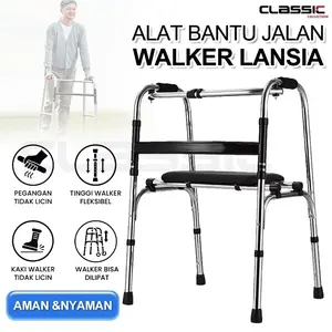 Walker Tongkat Jalan Orang Tua Lansia Standard Digunakan Untuk Fisioterapi/Tongkat Jalan Walker Standard Alat Bantu Jalan Orangtua Lansia/Alat Tongkat Bantu Jalan Dewasa Lansia Orang Tua/Walker Alat Bantu Jalan Lansia Manula Bisa Dilipat Bergaransi