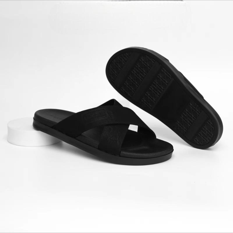 SALE Mở Bán Dép Khâu LUXURY Dép nam quai chéo - quai da microfiber cao cấp may viền đế cao su 2 lớp vân nhám chống trơn trượt