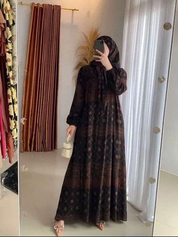 Gamis set Hijab ORIGINAL RAYON DIAMOND. Tebal adem motif BEST SELLER 6