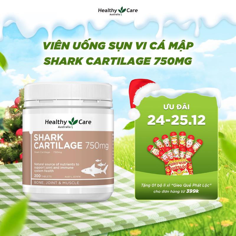 Viên Uống Sụn Vi Cá Mập Hỗ Trợ Xương Khớp và Sức Khỏe Healthy Care Shark Cartilage 750mg 200 Viên
