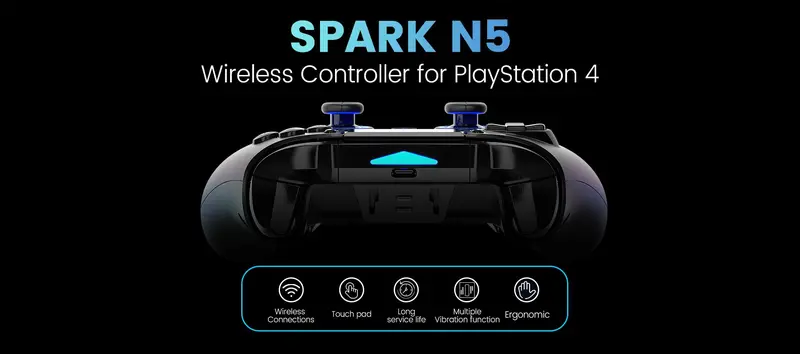 【QRD Spark N5】Controle com LED de efeito Hall 9 cores e 4 níveis de vibração ajustáveis, compatível com PS4, PS3, PS2 e PC para jogos
