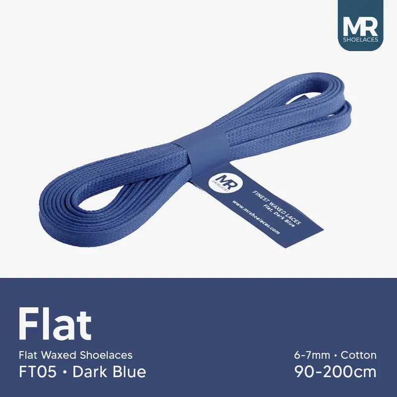 MR Shoelaces FT05 Biru Tua DARK BLUE Tali Sepatu Pipih Gepeng Flat 6-7mm 80cm 90cm 100cm 120cm 130cm 140cm 150cm 180cm 200cm untuk Sepatu Sneakers 0