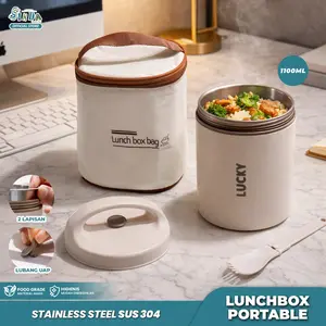 SINDA Lunch Box Termos Sup 1100 ML Tahan Panas Anti Rat Bonus Alat Makan Stainless Steel untuk Bekal Rantang