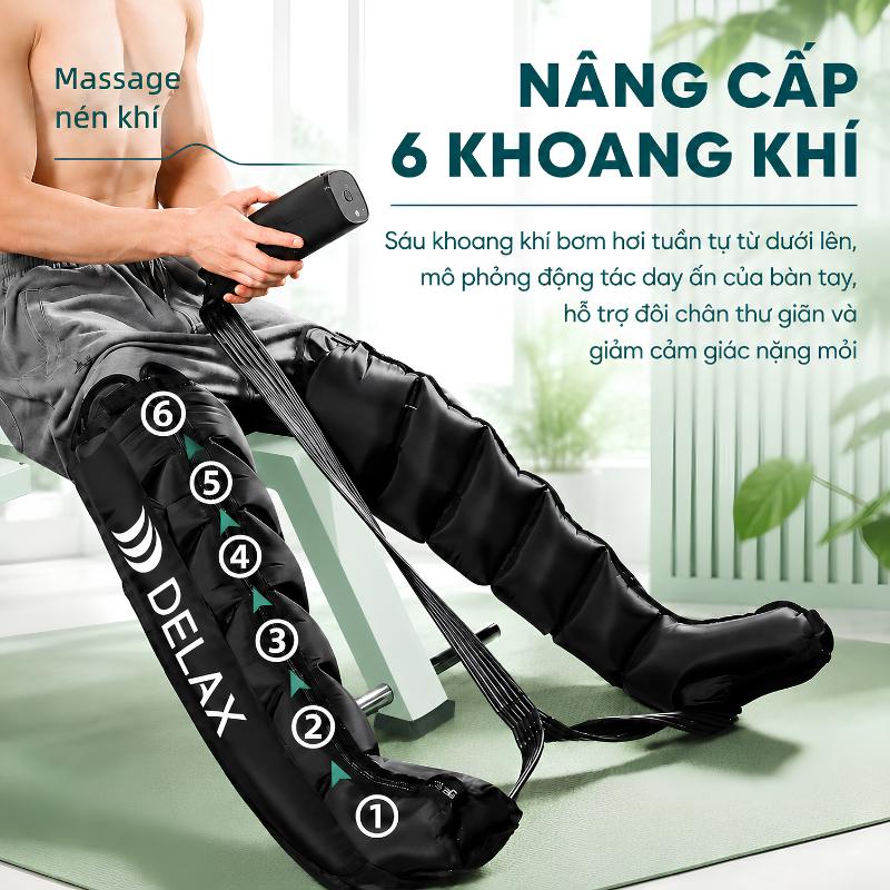 Máy Massage Chân Nén Khí DK30 DELAX Sạc Pin Không Dây, 6 Khoang Khí Bơm Tuần Tự Thư Giãn Giảm Mỏi, Giãn Cơ Toàn Chân