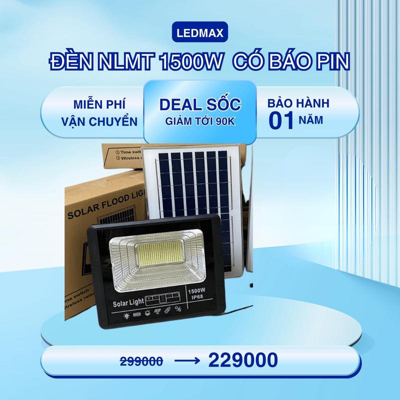  Bộ đèn pha Năng lượng Mặt Trời 1500W sạc tự động công suất 30 IP69 