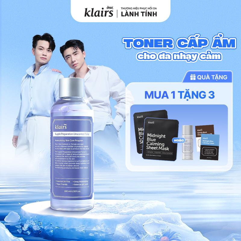 [M] Nước hoa hồng hỗ trợ cấp ẩm Dear, Klairs supple preparation unscented toner 180mL - dòng không mùi