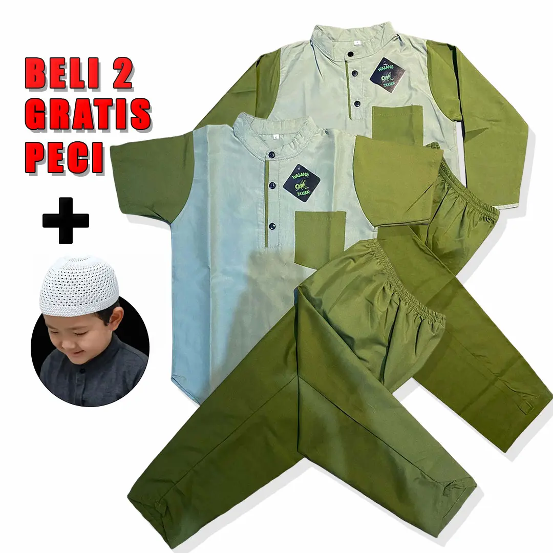 Baju Koko Anak Laki-Laki Usia 1-13 Tahun Model Pakistan Set Pakistan Murah - Micro Soft Premium - Muslim Katun Peci Kurta Setelan Lebaran Cowok