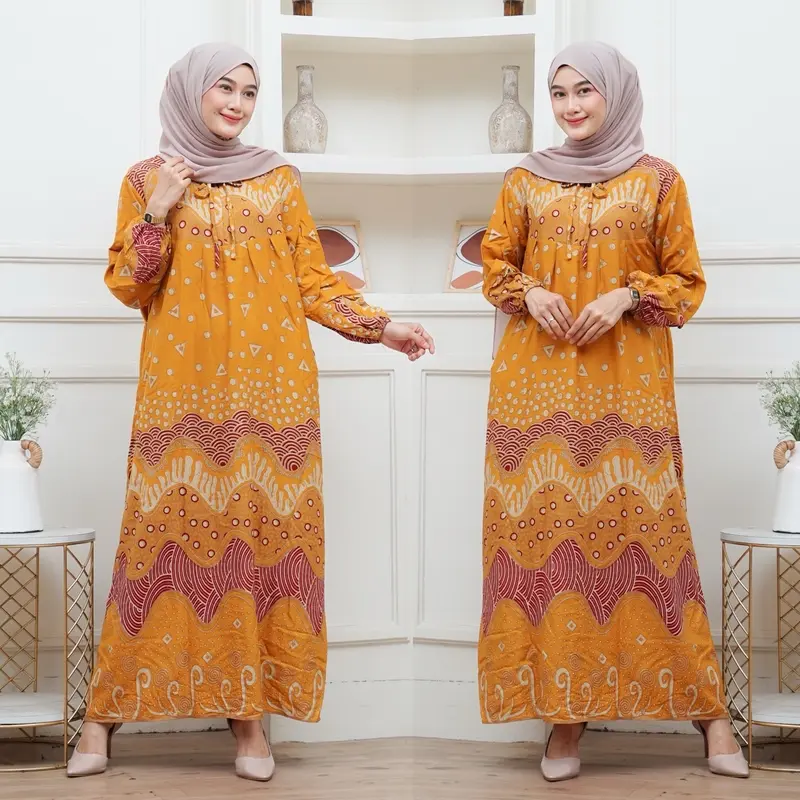 Gamis Batik Gamis Terbaru Bahan Rayon Dress Cantik Busui Bumil Wanita Muslim Lebaran Motif 1