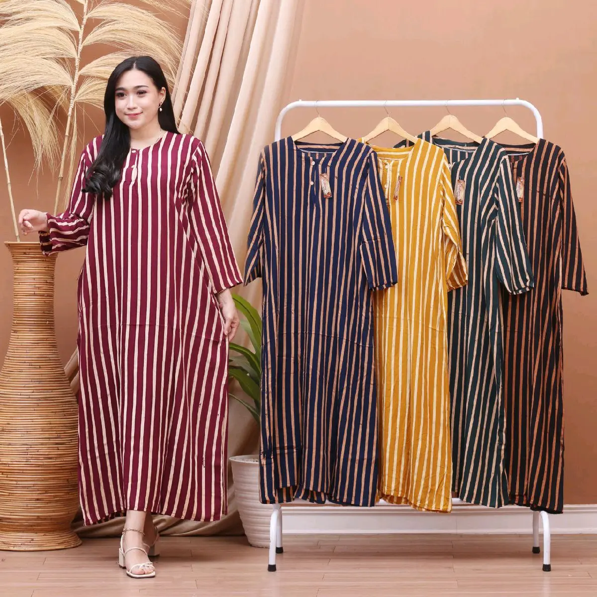 Longdres Rayon Lengan panjang daster rayon lengan panjang motif Wanita Busui