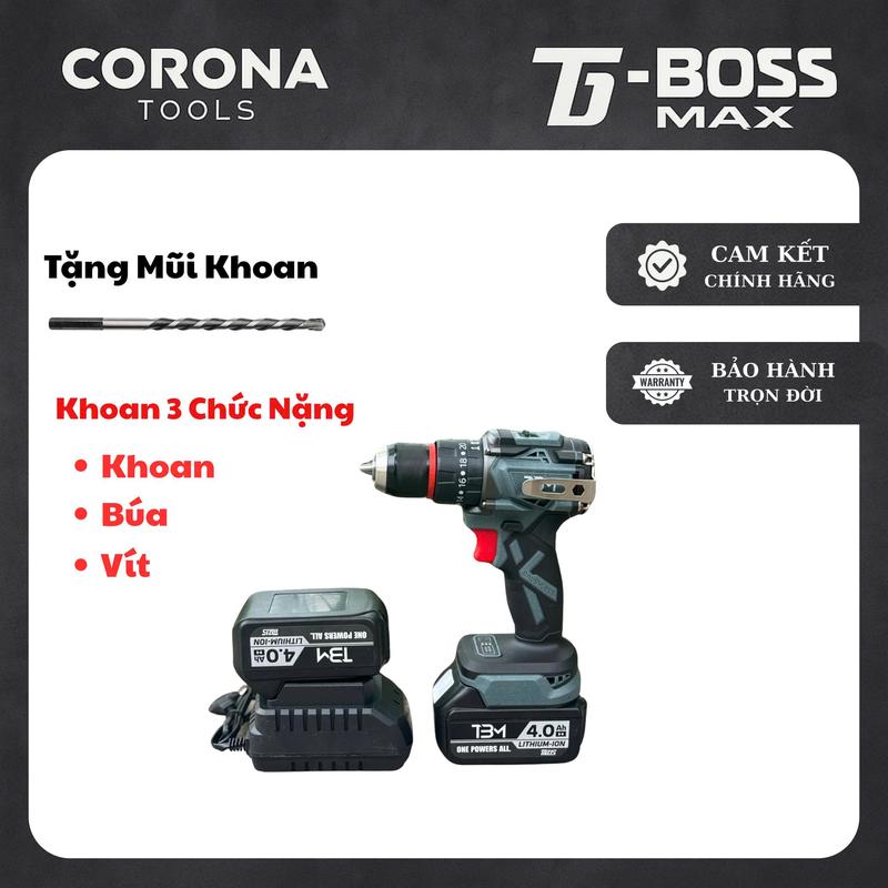 (Độc Quyền)Máy Khoan Pin TBM, Đầu Kẹp 10ly Có Khoá Chục, Khoan Pin 3 Chức Năng Động Cơ Không Chổi Than Chân Pin Phổ Thông 4cm