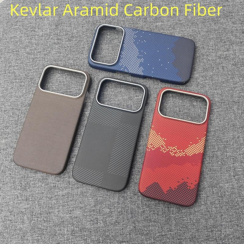 Ốp lưng Kevlar thực sự bằng sợi cacbon (aramid) cho iPhone 18 Pro Max và iPhone 17 Pro, siêu mỏng, hỗ trợ sạc không dây từ tính, chống sốc