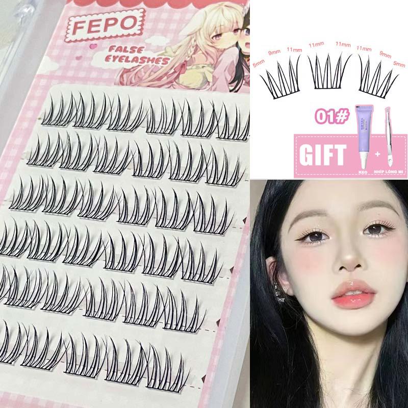 FEPO 6/10 Hàng Mì Tự Nhiên Lông Mi Giả Đuôi Cá Gửi  Món quà miễn phí Keo dán lông mi + nhíp