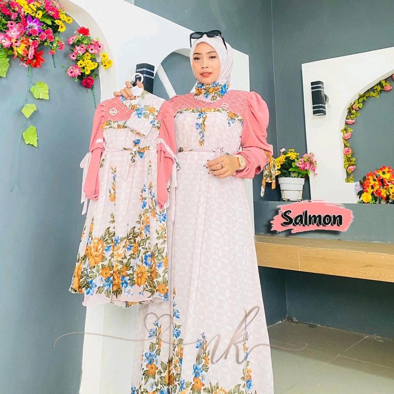 KOLEKSI RANUM|DRESS ARAFA Bisa Couple Ibu & Anak Perempuan FASHION MUSLIM REKOMENDASI GAMIS LEBARAN  Wanita 2025 MEWAH KEKINIAN CERUTY SYARI Abu Set Dung Dress NK Ori 100% By NKOriginal Matt Ceruty Printing Mix Ceruty Polos Set Hijab Segi Empat 4