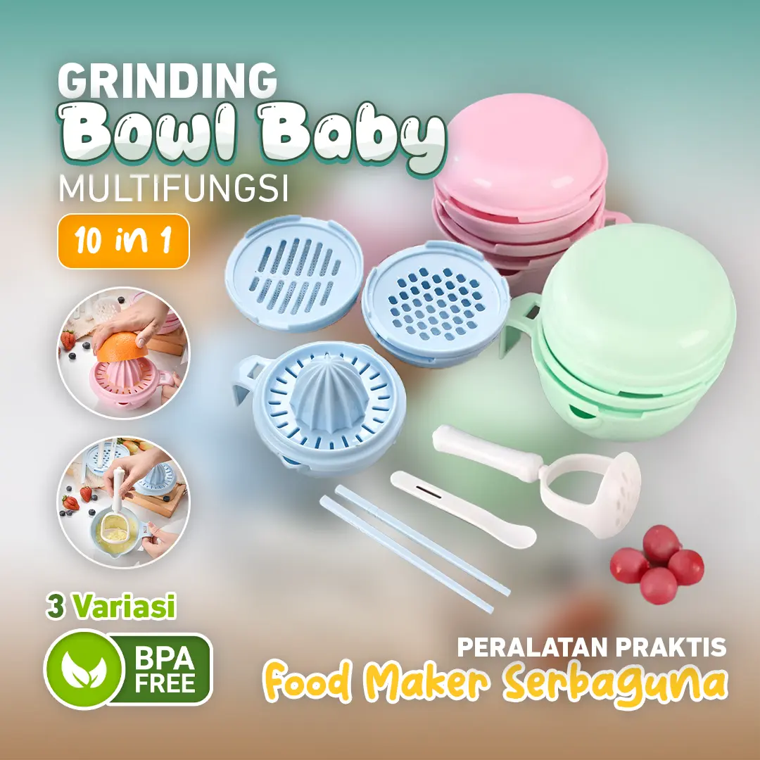 Mangkuk Penggiling Makanan Bayi 10in1 Grinding Bowl Alat Pembuat Mangkok Tempat Makan BPA Free Food Maker