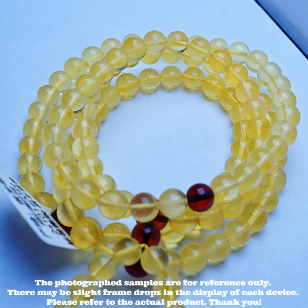 Natural clear golden wax amber and beeswax necklace