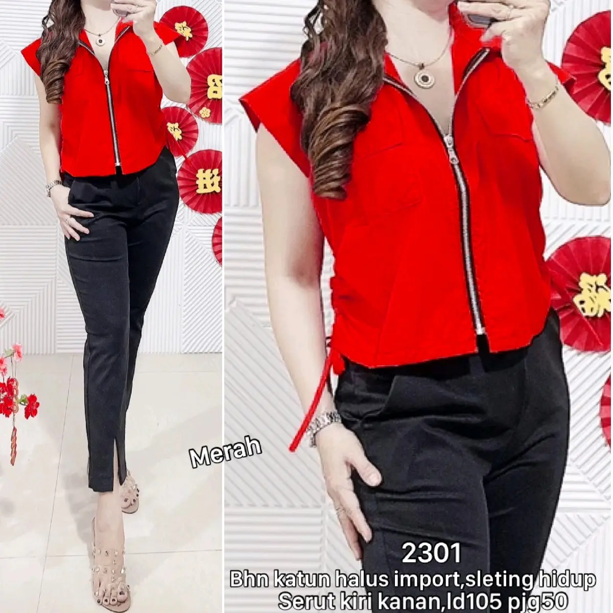 2301 / 2514 / 2671 /2689 - Kemeja bhn Katun halus, sleting hidup, serut kirikanan
